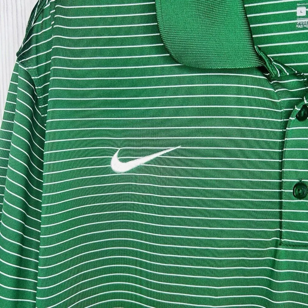 Nike Dartmouth Polo Men's Sz L Green White Striped Embroidered Short Sleeve